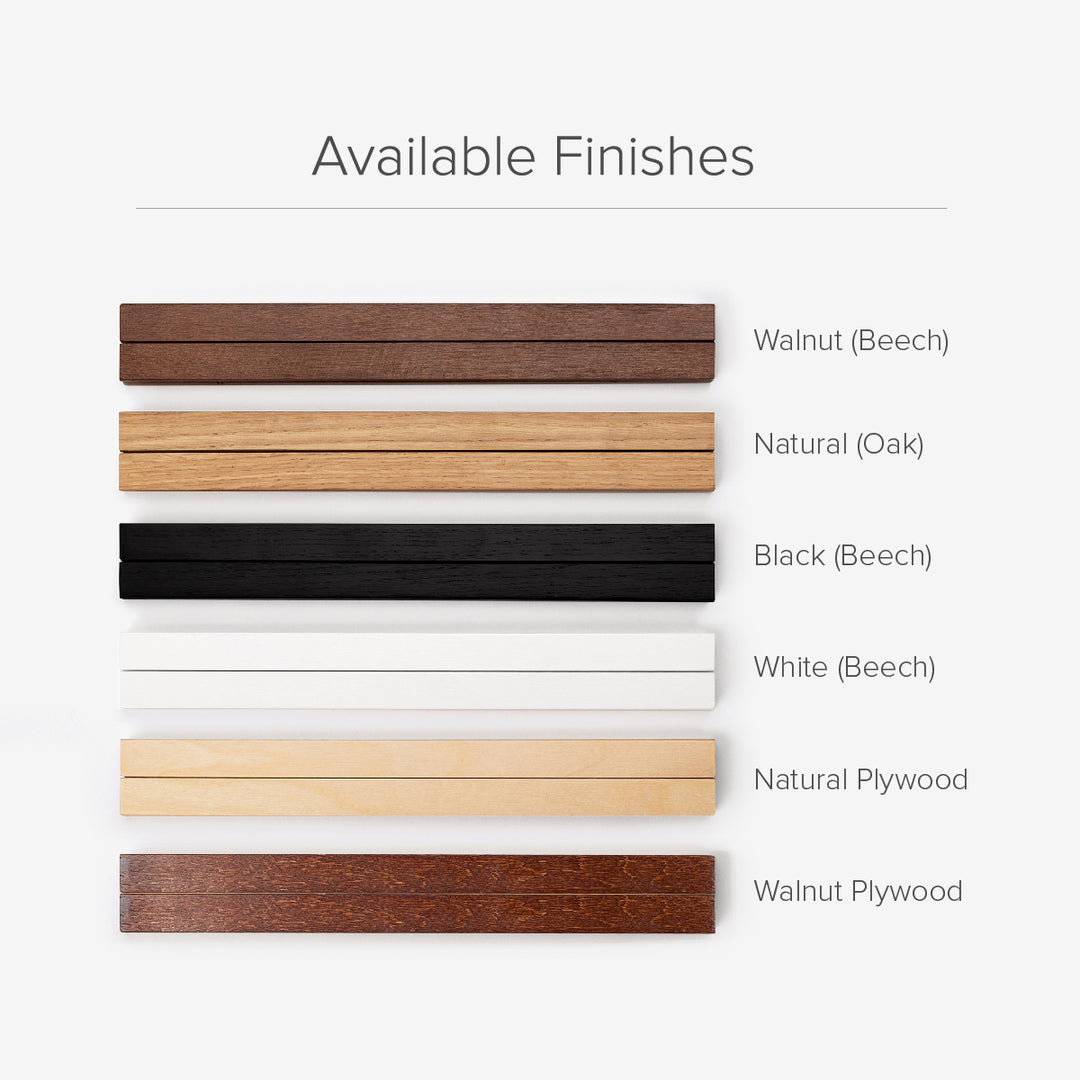 four solid wood finishes plus two plywood finishes