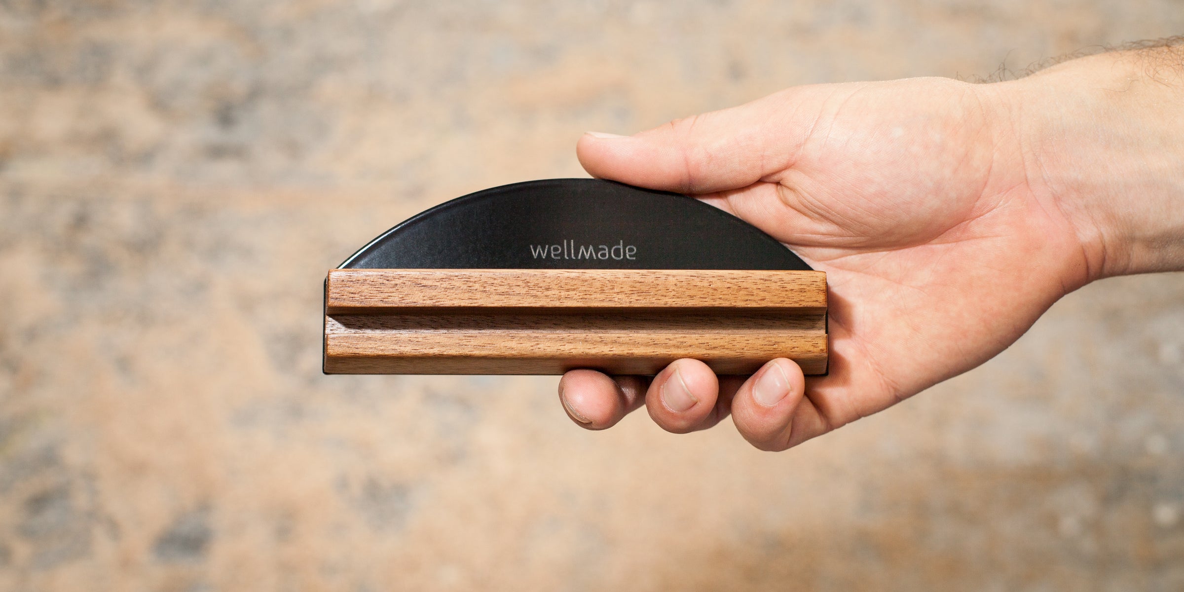 tabletop record display in hand