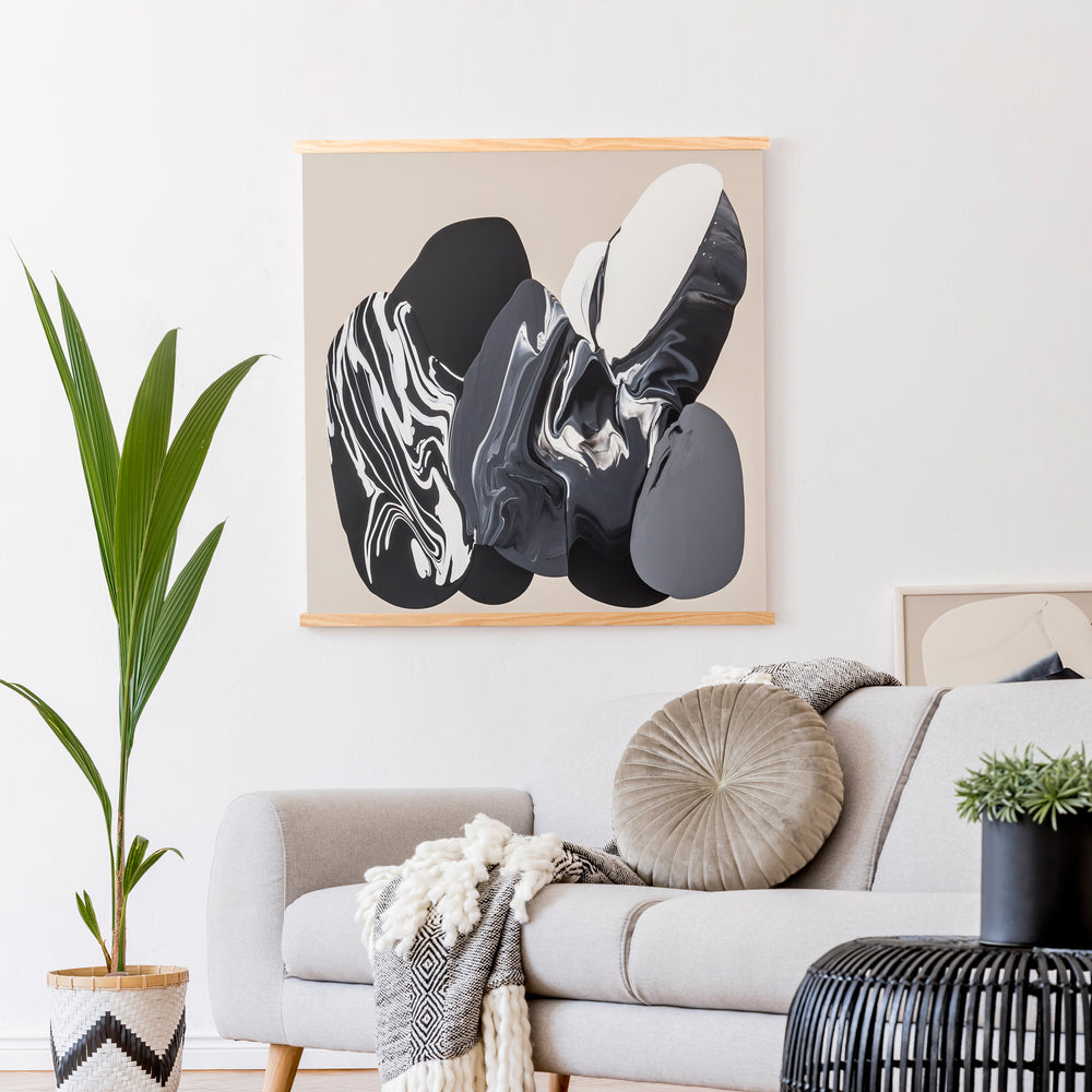Magnetic frames holding poster in living room