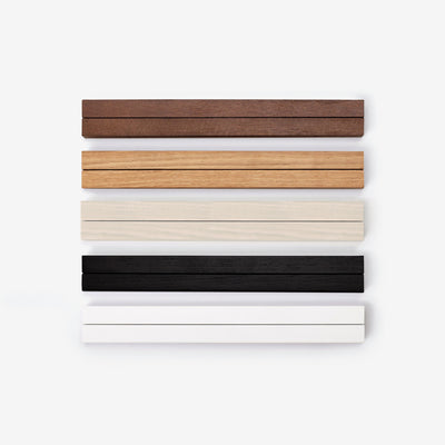Magnetic hanger frame kit wood finishes include Walnut wood, Oak (natural wood finish), White Wash, Black, and White.