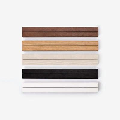 Magnetic hanger frame kit wood finishes include Walnut wood, Oak (natural wood finish), White Wash, Black, and White.